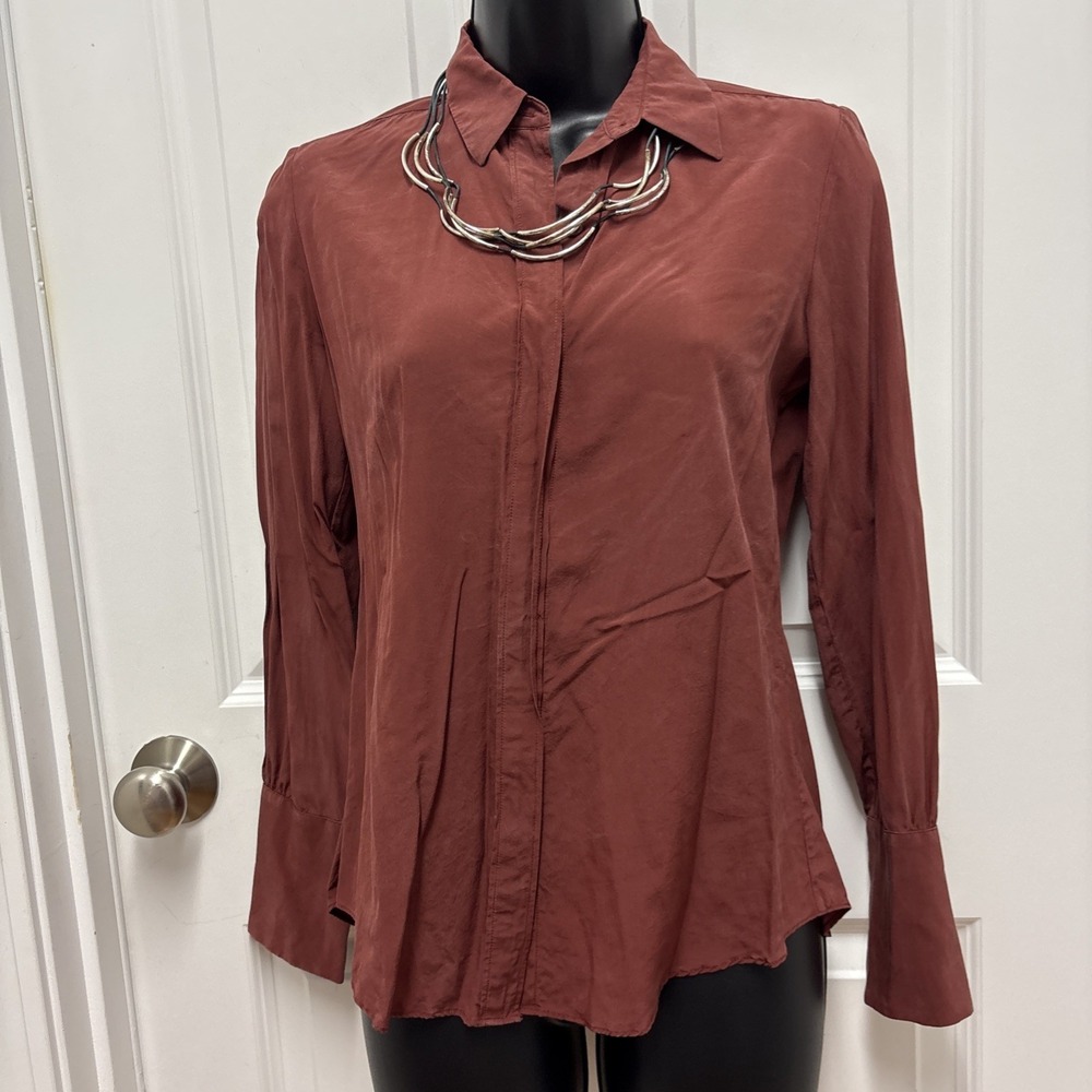 Nili Lotan‎ Lleida Silk Long Sleeve Long Sleeve Shirt - Extra Small XS